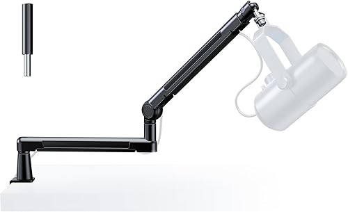 TODI Escritorio con soporte para micrófono, soporte de micrófono de perfil bajoalto, 4.5 libras con elevador de extensión, soporte de micrófono de