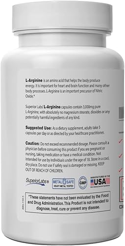 Miniatura 2 de Superior Labs L-Arginina 3000 mg, puro sin OMG, aminoácido de alta potencia, óxido nítrico y refuerzo de vasodilatación para el flujo sanguíneo,