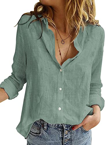 BLENCOT Damen Bluse Langarm Hemden Casual V-Ausschnitt Roll Up Ärmel...