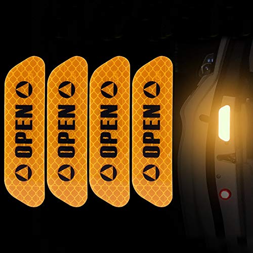 Image of ZYTC 4pcs 3D Super Reflective Stickers Carbon Fiber Strips Car Side Open Door Edge Bumper Anti-Scratch Protection Guards Trim Stickers Universal (Open Yellow)