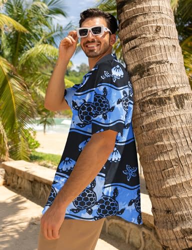 Image of Yoimira Hawaiian Shirts for Men, Print Mens Casual Short Sleeve Button Down Shirts Floral Aloha Beach Shirt