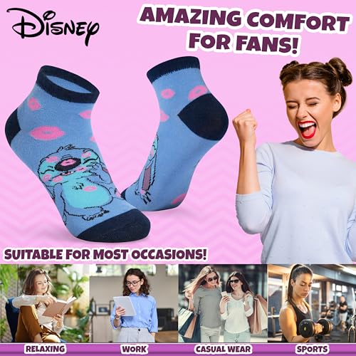 Image of Disney Stitch Ankle Socks for Women, Teens US Size 4-9, Pack of 5 Casual Ladies Socks, Gifts for Her