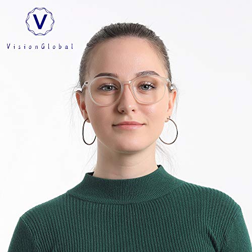 Image of VisionGlobal Blue Light Blocking Glasses for Women /Men,Computer Reading, TV Glasses, Stylish Oval Frame(Clear, +3.25 Magnification)