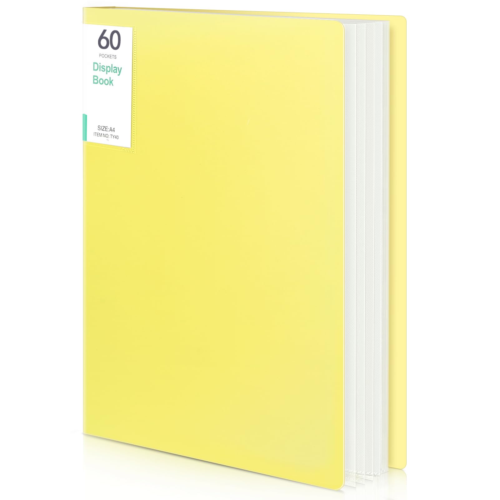 Phyxin Raccoglitore a 60 tasche, 21,6 x 27,9 cm, raccoglitore da 120 pagine con maniche in plastica, cartelle in plastica per donne e uomini, studenti, insegnanti, giallo