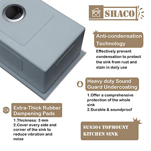 Image of SHACO 15x20 Inch Black Drop In Bar Sink, 15 Inch Top Mount RV Kitchen 16 Gauge Stainless Steel Sink for Small Kitchen Wet Bar Prep RV Yard Office Laundry with Dish Grid & Drain, Gunmetal Black