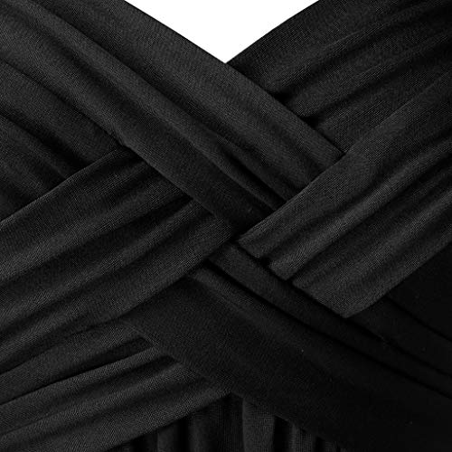 Yemenger Women's Vintage Long Sleeve Flare Dress Wrap Bust O-Neck Contrast Casual Solid Party Swing Dress Plus Size Black