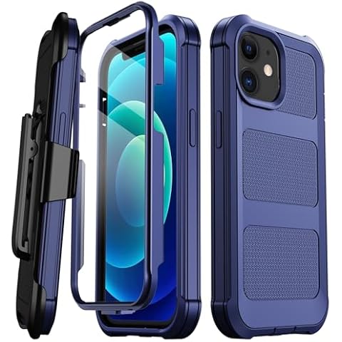 Stroson for iPhone 12 Case, iPhone 12 Pro Case, [Built-in Screen Protector] Military Drop Protection Cover Rugged Shockproof Phone Case for iPhone 12/12 Pro with Kickstand & Belt Clip Holster (Blue) Cover