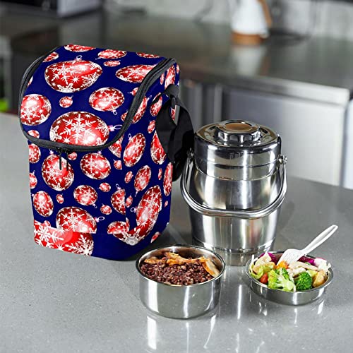 Bolsa de almuerzo térmica e impermeable con estampado de bolas de Navidad 7