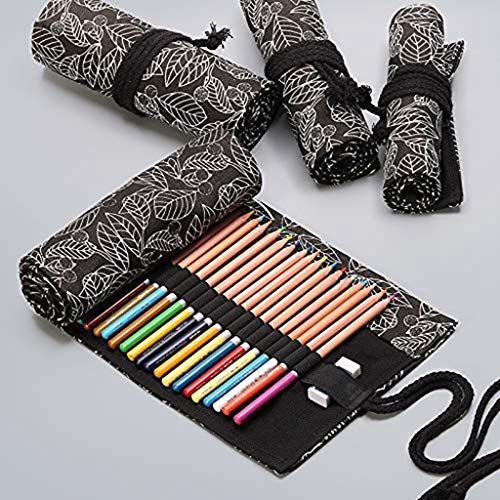 Image of Colored Pencil Case for Men 24 Slots Set Carrying Case Organizer Travel Case Roll Up Canvas Pencil Wrap