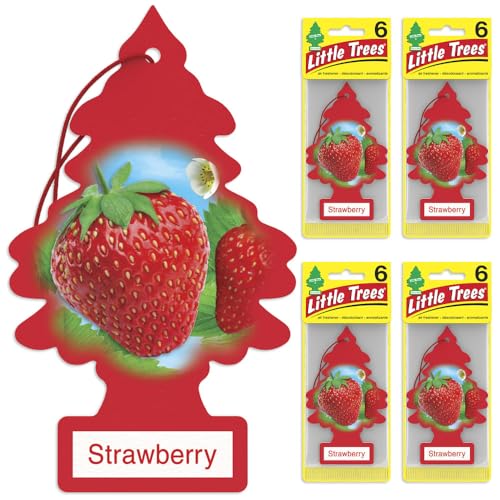 Image of LITTLE TREES Air Fresheners Car Air Freshener. Hanging Tree Provides Long Lasting Scent for Auto or Home. Strawberry, 24 Air Fresheners (Pack of 6)