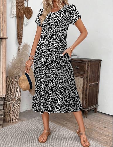 Image of ZEAGOO Womens Casual Dresses for Summer Short Sleeve Flare Midi Dress Loose Flowy Beach Sundress