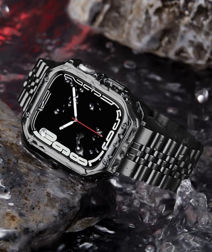 Image of BINLUN Compatible with Apple Watch Band 49mm 46mm 45mm 44mm 42mm 41mm 40mm 38mm for Men Women, Stainless Steel Metal Strap with TPU Case Fit for iWatch Series Ultra /SE3 /11 /10 /9 /8 /7 /SE2 /SE /6 /5 /4 /3 /2 /1