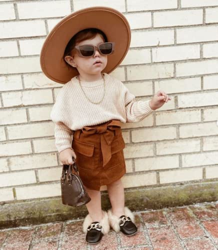 Image of Kids Toddler Baby Girl Fall Winter Outfit Long Sleeve Pompom Knitted Shirt Sweater Top Button Skirt 2PCS Clothes Set