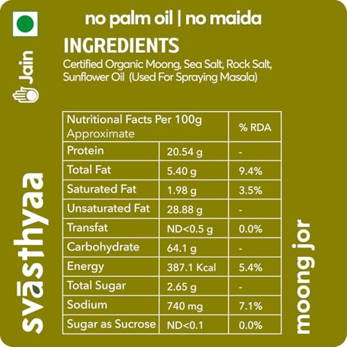 Image of Svasthyaa High Protein Moong Jor | Roasted Moong Dal Namkeen Snack | Healthy Vegetarian Dal Snack | Gluten Free, Vegan & Jain | Breakfast, Travel & Kids | 220g (Pack of 3)