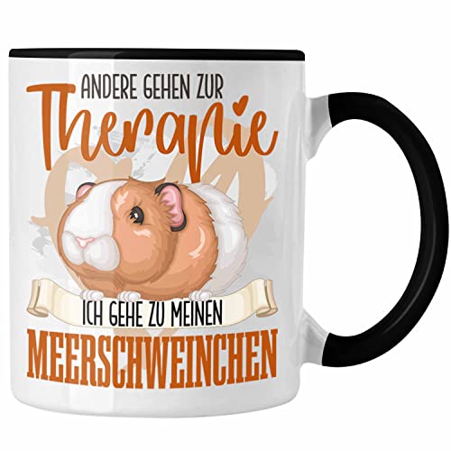 Trendation - Meerschweinchen Tasse Geschenk für Meerschweinchen Besitzer Therapie Lustiger Spruch Geschenkidee (Schwarz)