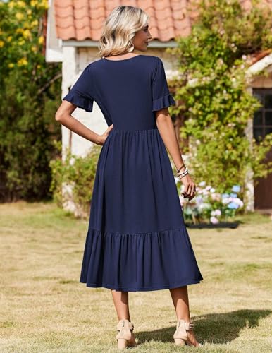 Image of Zeagoo Womens Summer Dresses 2026 Casual Midi Dress Flowy Sundress Ruffle Short Sleeve Tiered Dresses A Line Boho Dress
