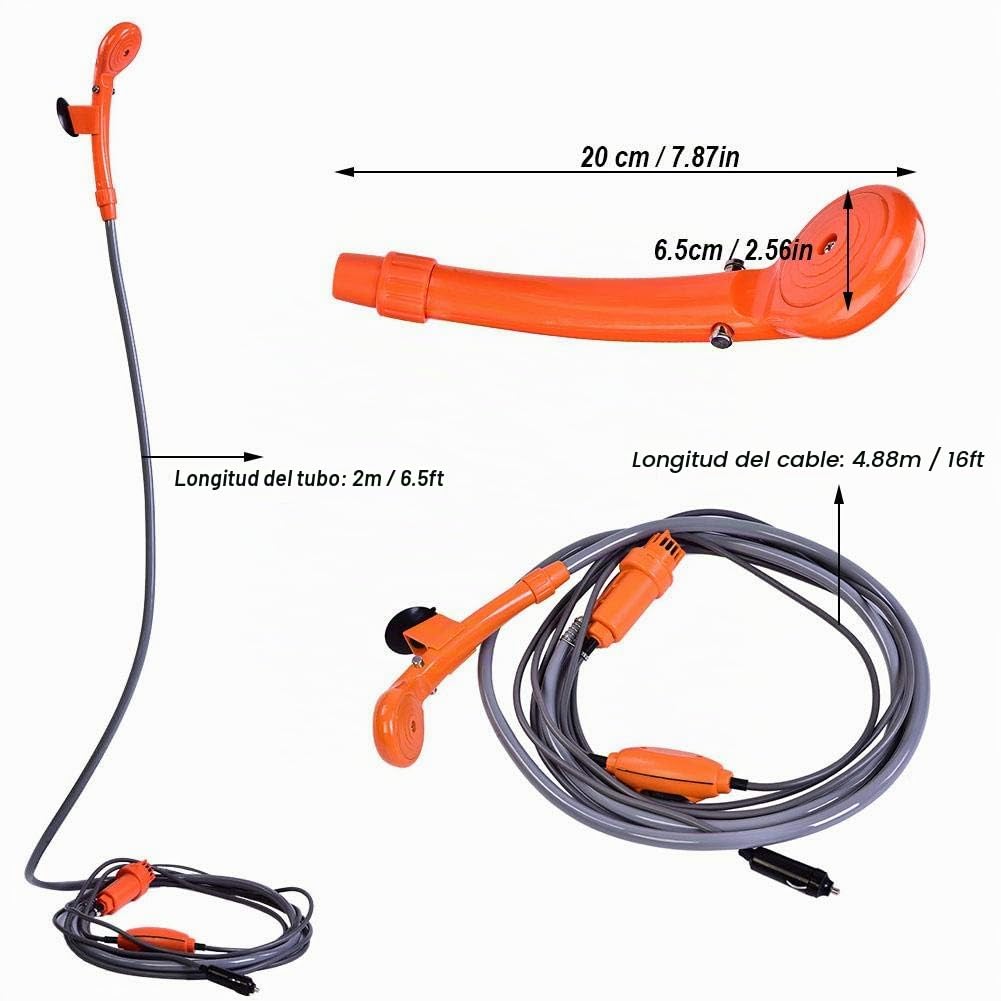 Dioche Ducha portátil para camping, enchufe de coche de 12 V, kit de ducha portátil montado en vehículo, adecuado para camping, barco, pesca, limpieza de mascotas