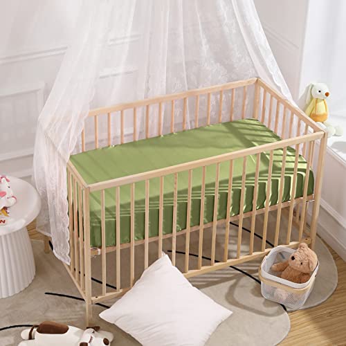 Image of SiinvdaBZX 2 Pcs Satin Crib Sheets for Baby Hair, Emerald & Sage Green | 52 x 28 Inch Silk-Like Soft Fitted Crib Sheets Baby Mattress Sheets for Standard Crib, Toddler Mattress, with 8 Inch Pocket