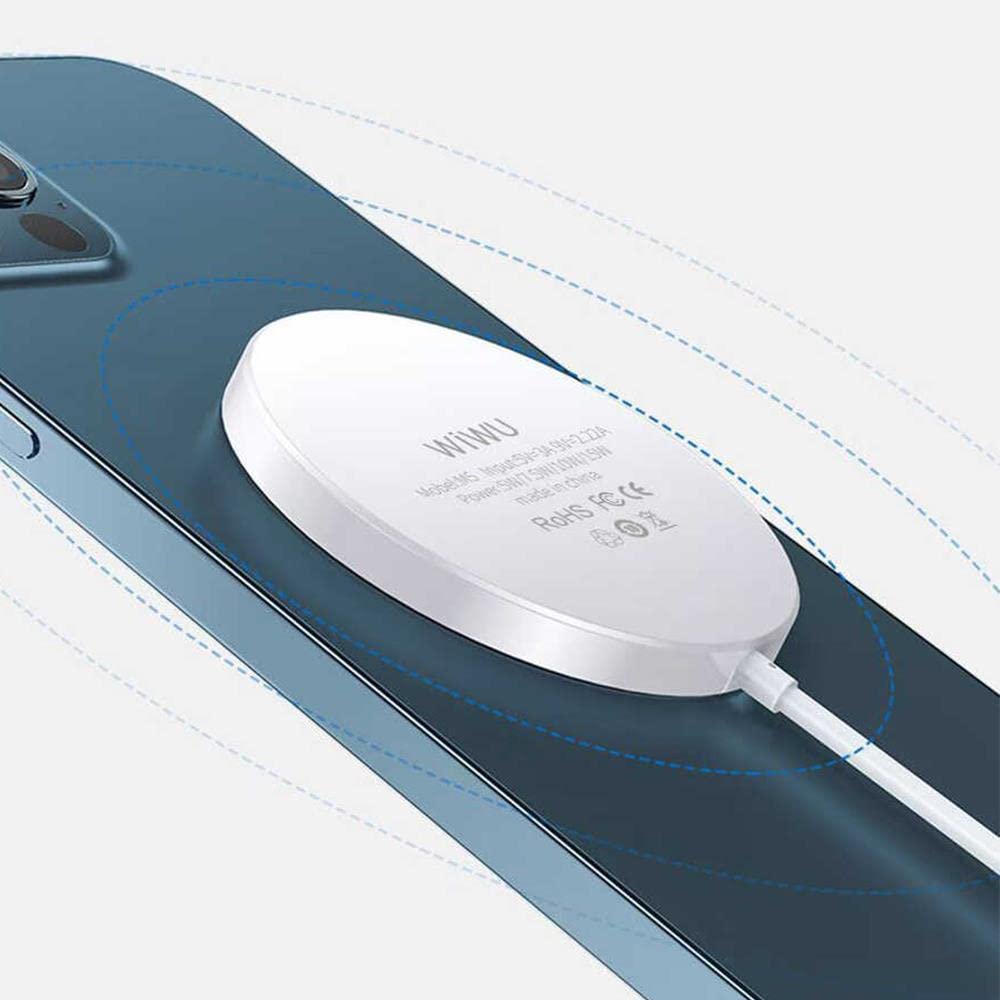 WIWU 15W Mag Safe Charger with Desktop Wireless Universal QI Magnetic Adapter, White, USB