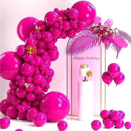 130pcs Hot Pink Balloons Garlands Kit, 18″ 12″ 10″ 5″ Different Sizes Pack Pink Latex Balloon Arch for Birthday Baby Shower Wedding Gender Reveal Party Decorations(With 2 Ribbons)