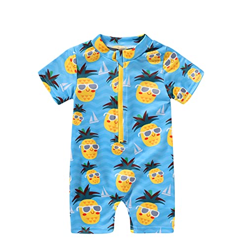 Image of HAPPYMA Newborn Infant Baby Boys Swimsuit One-Piece Zipper Cartoon Fish Print Bodysuit Sunsuit Swimwear Bathing Suit