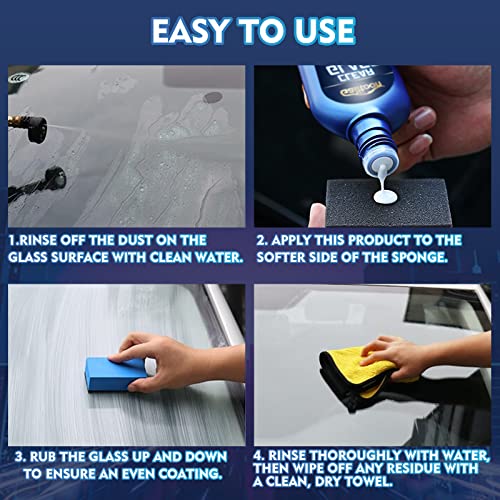 Car Glass Oil Film Cleaner, Clear Car Glass Cleaner With Sponge, Glass Cleaner For Home And Auto Windows Cleaning, Water Spot Remover For Glass Surfaces, Quickly And Easily Restore Glass Clarity(180G) #TOP4