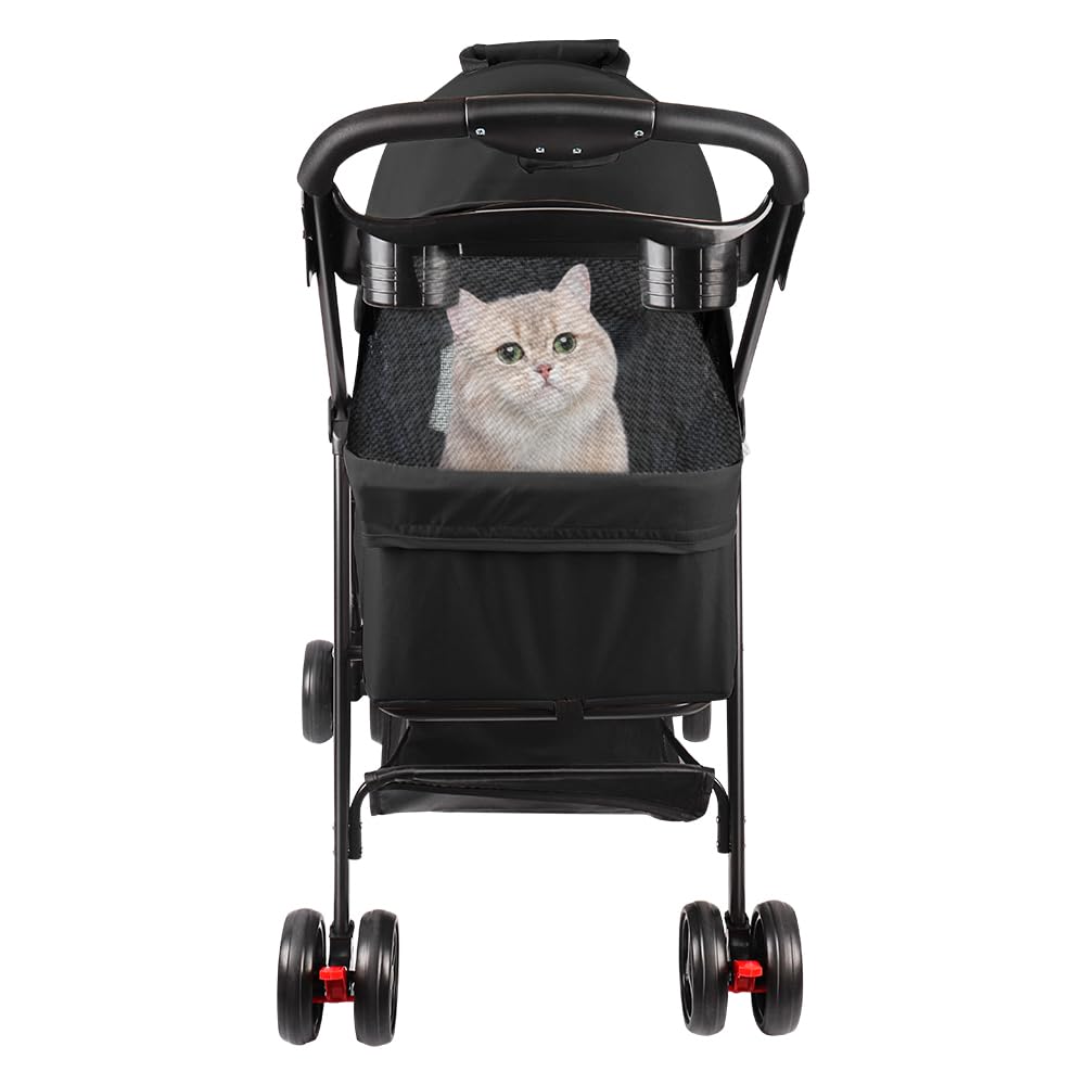 Wózek dla psa i kota 2 w 1, składany wózek dla kota ze zdejmowaną gondołką, składany wózek dla psa, poduszka, smycz bezpieczeństwa, do 20 kg, 50 x 65 x 99 cm, czarny