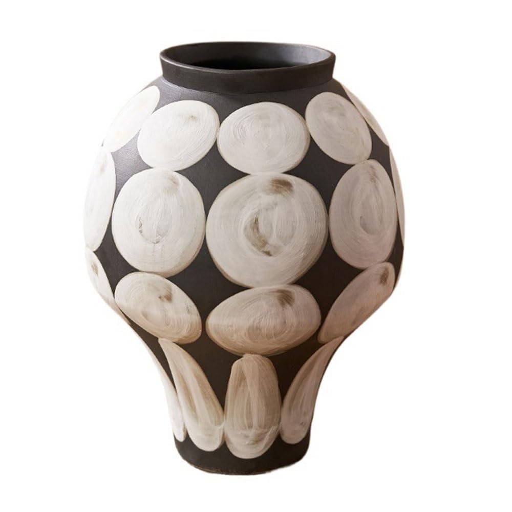 B3f7m4r9j2 One Color Vase Vintage Hand-Painted Circle Wabi Sabi Matte Ceramic Vase Flower Arrangement Decor Floral Vessel(Large)