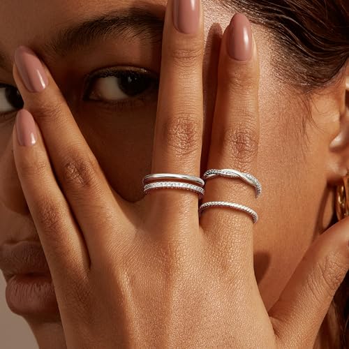 florideco stackable rings for women non tarnish dainty 14k gold plated stackable thin rings cubic zirconia thumb ring set trendy statement promise wedding bands engagement ring for women size 5-10