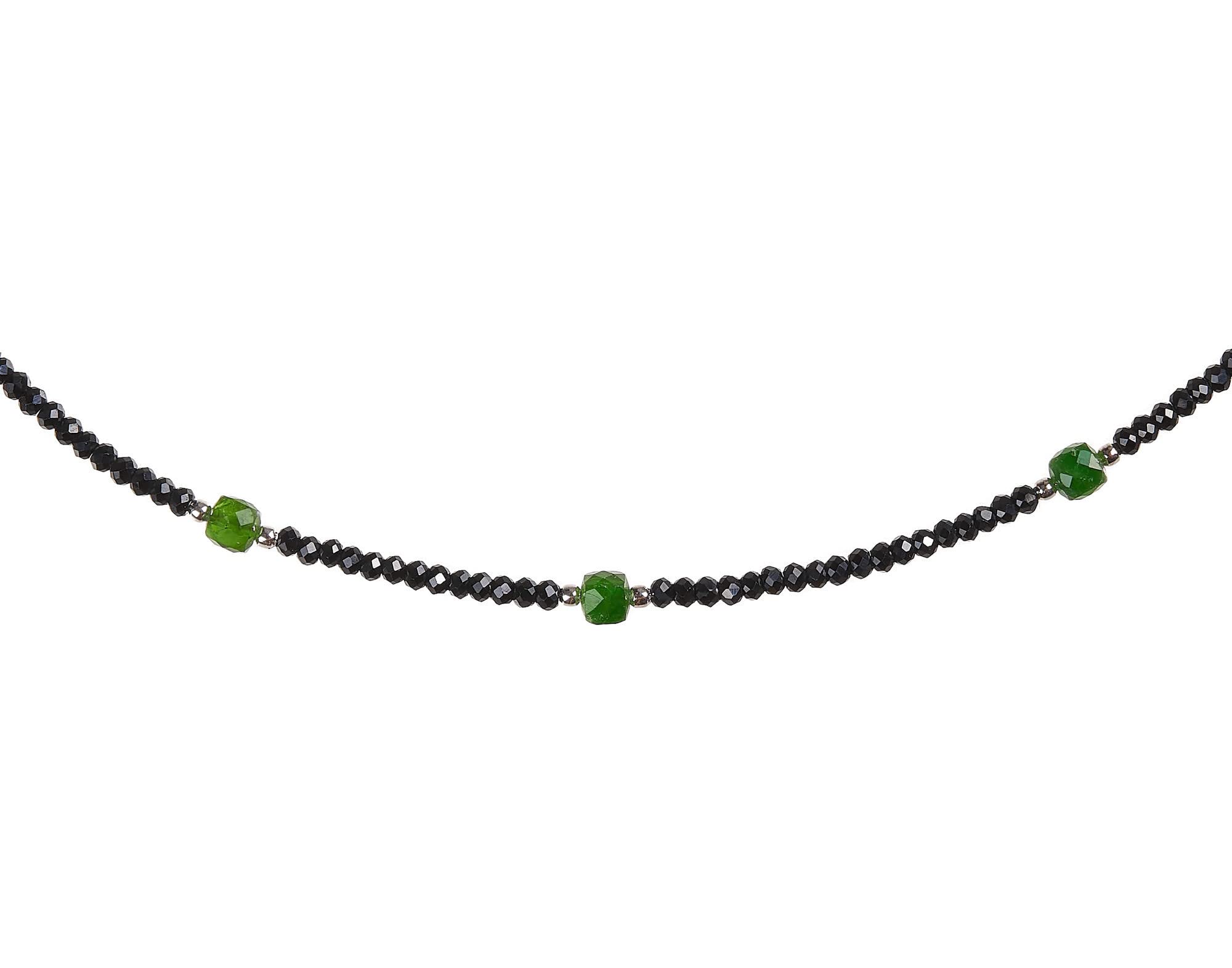 Spinell Kette schwarz Chromdiopsid Edelsteinkette 925 Silber