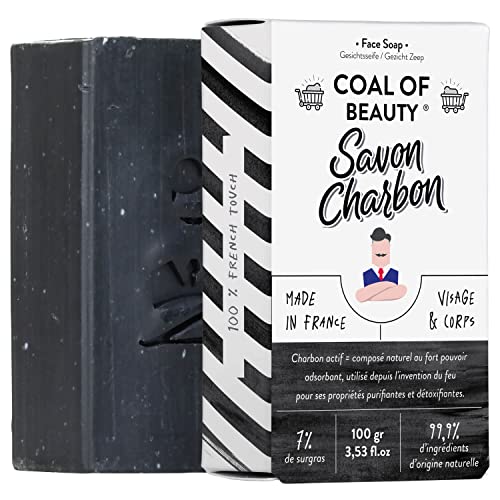 Savon solide artisanal Charbon de Monsieur BARBIER | Visage & Peau | Français, naturel et végan | Purifie et détoxifie la peau | À base de charbon actif de bambou, de Jojoba et de Palmarosa | 100g Cover