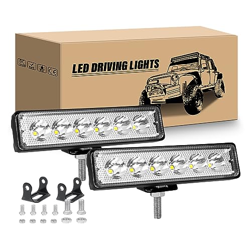 RIGIDON 2 Pcs Phare de Travail led, 6 pouces 18W mini Projecteur lumière 12V 24V phare longue portée led Étanche pour 4x4 Offroad Voiture Camion Tracteur SUV Bateau, 6000K Spot feux antibrouillard