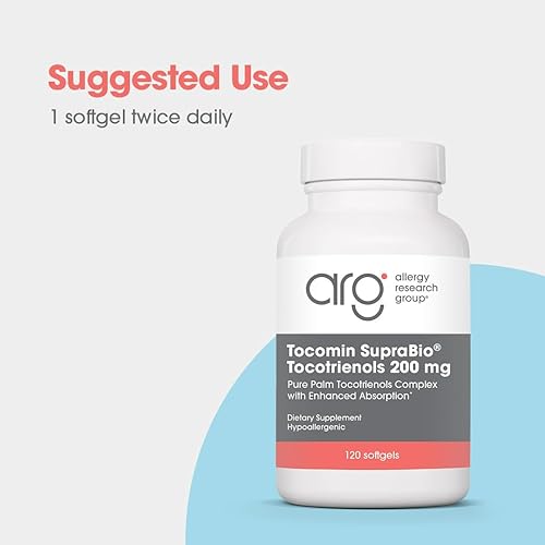 Vista 3 de Allergy Research Group Tocomin SupraBio Tocotrienoles Suplemento de 200 mg - Tocotrienoles Vitamina E, Complejo Tocotrienol de Palma, Tocotrienoles