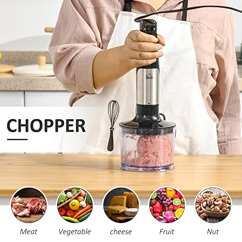 Homcom Immersion Hand Blender, 400W 4-In-1 Handheld Stick Blender With Adjustable Speed, 500Ml Chopper, Egg Whisk, 800Ml Measuring Cup, And Stainless Steel Blades, Silver / Black #TOP6