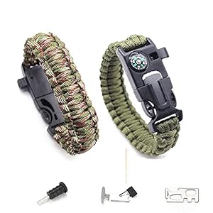 Overlevingsarmband, Levensreddende Uitrusting Inclusief Kompas, 3,6 m Paraplu-Koord, Mini-zaag En Fluitje (Militair Groen / Camouflagegroen)