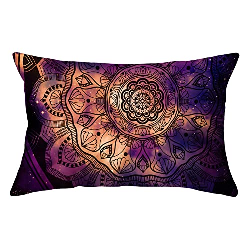 1 Pack Throw Pillow Case 35x55cm Funda de Almohada Decorativa Cuadradas Algodón de Lino Doble Cara con Cremallera Invisible para Exterior Sofá Sillón Dormitorio Coche(Mandala Morado Q763,14x22inch) Cover