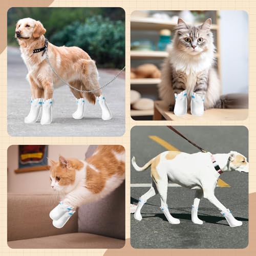 XSDSLS 20 Stück Einweg-Hundeschuhe,Einweg-Hundesocken,Pfotenschutz,Waterproof Hundefußabdeckungen Socken für Haustiere, Hunde, Welpen, drinnen und draußen (Weiß, M)