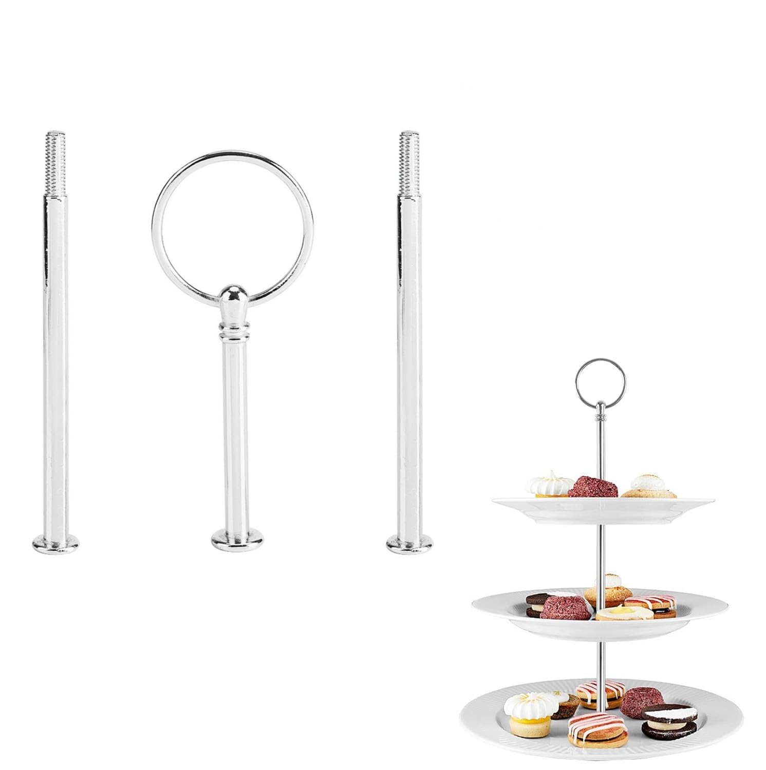 Zerodis 3 Tier Round Silver Cake Stand Handle Tiered Cake Stand Cupcake Holder Handle Center Fittings For Birthday Party, Anniversary Or Daily Use (Plate Not Included) (3 Tiers