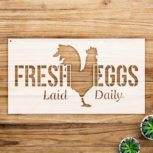 Fresh Eggs Chicken Word Art Stencil for Walls and Crafts, Reusable Mylar Template, Ideal for Home Decor and DIY Projects - Size A3 (16.5
