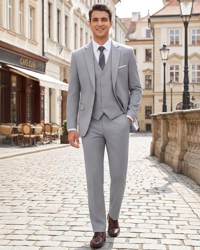 WULFUL Men's Slim Fit 3 Piece Suits Two Button Blazer Vest & Pants Tuxedo Set for Business Wedding Party - Image 4