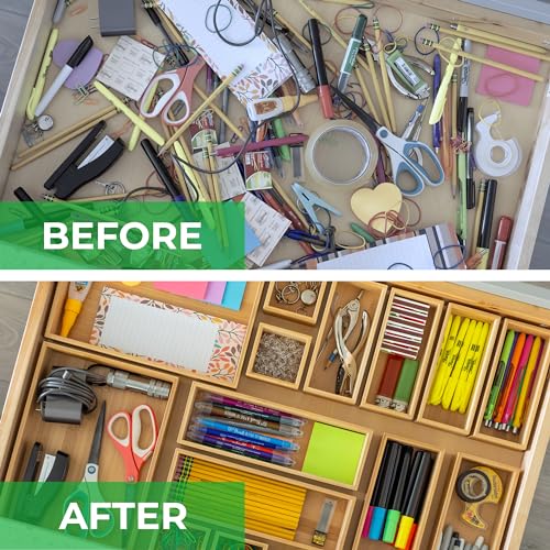 14-Piece Bamboo Drawer Organizer Set for Tidy Storage - Image 5