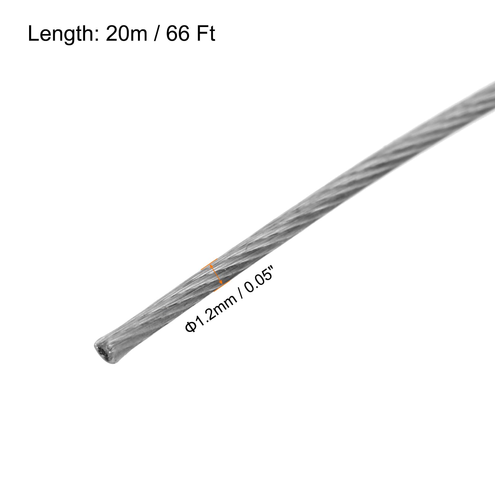 MECCANIXITY 66Ft(20M) Wire Rope 304 Stainless Steel Cable 3/64