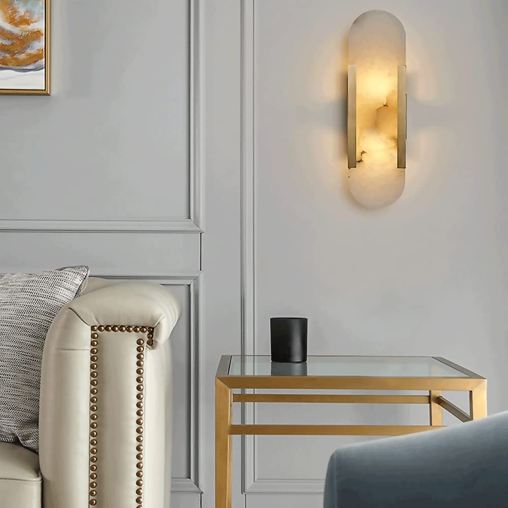 Tradycyjna orientalna lampa ścienna, mosiężna oprawa z marmurowym kloszem, chińska lampka nocna, zestaw oświetleniowy G4*2, prosta dekoracyjna oprawa do przedpokoju