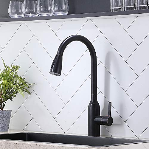 VAPSINT Modern Commercial Single Handle High Arc Oil Rubbed Bronze Kitchen Faucet, Stainless Steel Kitchen Sink Faucets with Pull Down Sparyer