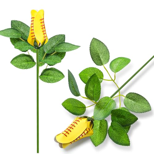 Hillban Artificial Bendable Softball Rose PU Leather Sports Flower Graduation Gift for Softball Team Coach 2026 Grad Prom Senior Night Party(2 Pcs)