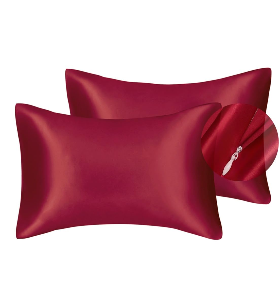 Silky Luxury Satin Pillow Case for Hair & Facial Skin to prevent wrinkles Hidden Zipper (Burgundy, Standard(50x75cm) 2 Pk)