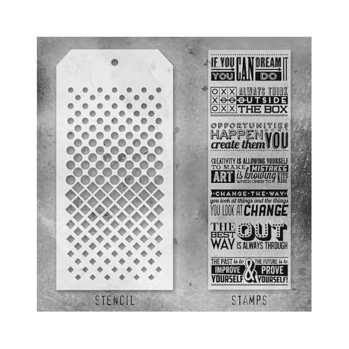 Tim Holtz Collection Stamper's Anonymous Tim Holtz Dots and Phrases Mixed Media Stamp and Stencil Set THMM117