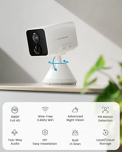 Miniatura 2 de ieGeek Cámaras inalámbricas para interiores para seguridad del hogar, mini cámara WiFi de batería para interiores, 1080P, audio de 2 vías, alarma