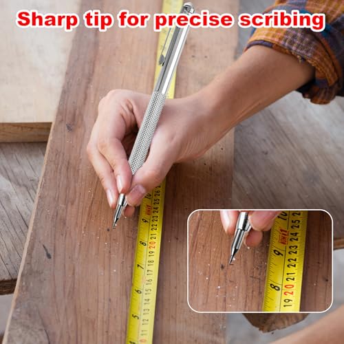 Veftsvy Anreißwerkzeug Set, 3 Stück Wolframcarbid Stift Wolframstahl Anreißnadeln Metall Reißnadel, 10 Ersatzspitzen und 15cm Stahllineal und Magnetischem Schwanz, für das Markieren auf Metall, Glas