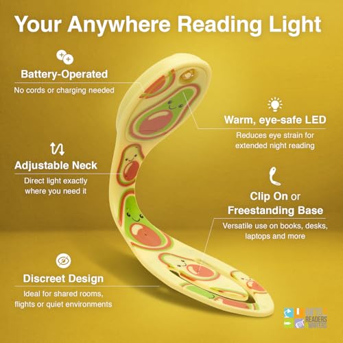 Image of Gifts for Readers & Writers Book Light, Clip On Reading Light for Bed, 2in1 Flexilight & Bookmark, Small & Lightweight with a Soft Glow, 2 Batteries Included, Avocado